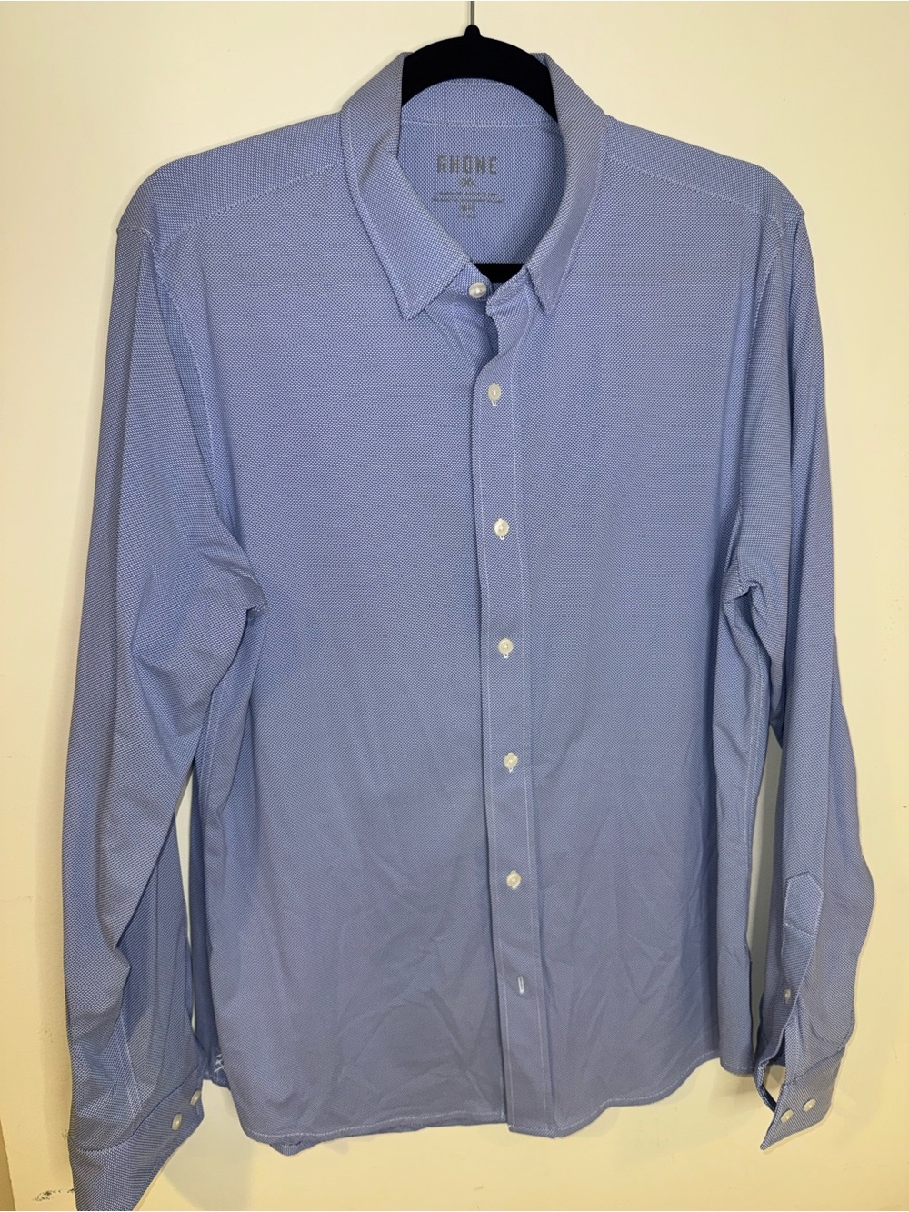 Rhone Men’s M Blue Micro Print Performance Long Sleeve Button Down Shirt